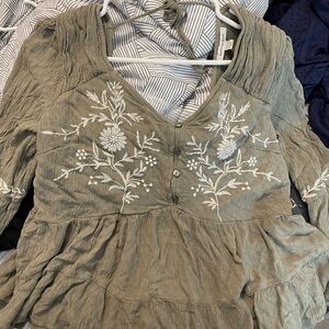 American Eagle Outfitters Green Embellished Peplum Blouse
